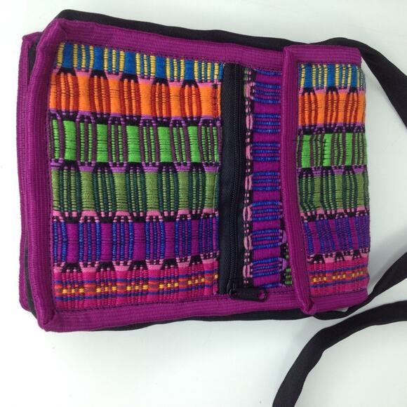Native Colorblock Fabric Rainbow Crossbody Padded Pouch Stripe Shoulder Bag - Picture 6 of 8